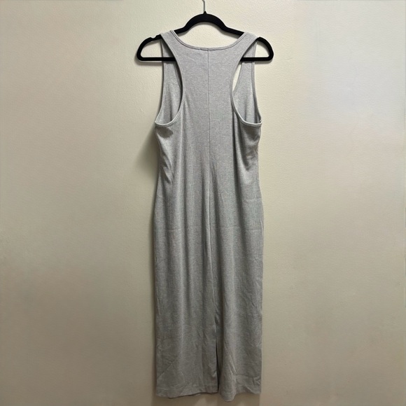 Dynamite Grey Ribbed Henley Dress XL | Button Front Stretch Midi - Picture 3 of 10